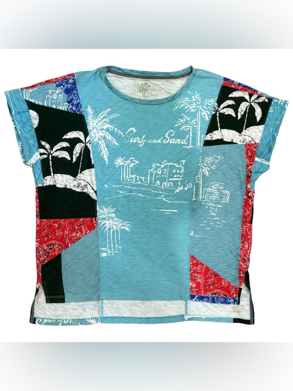 Pilcro Anthropologie Surf and Sand Tee M Blue Tropical Patchwork
